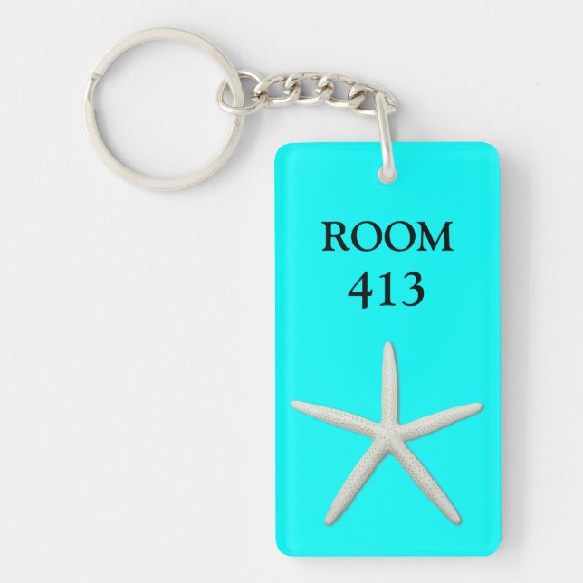 Starfish Aqua Marine Room Number Keychain (Front)