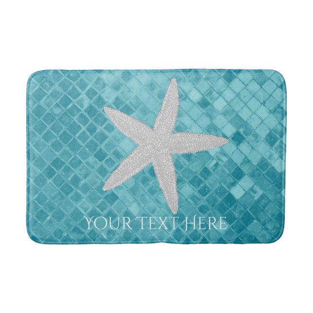 Starfish Aqua Sea Glass Personalise Bath Mat (Front)