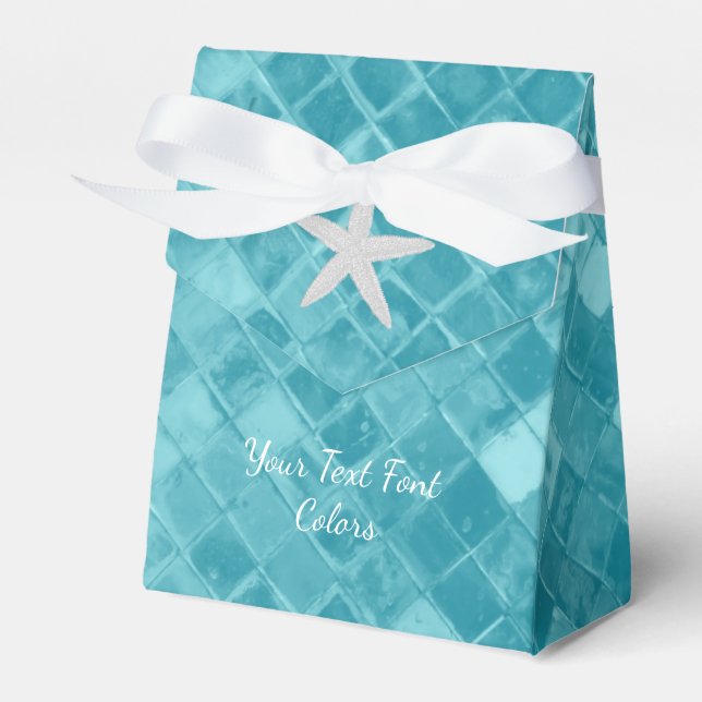 Starfish Aqua Sea Glass Personalise Favour Box (Front Side)