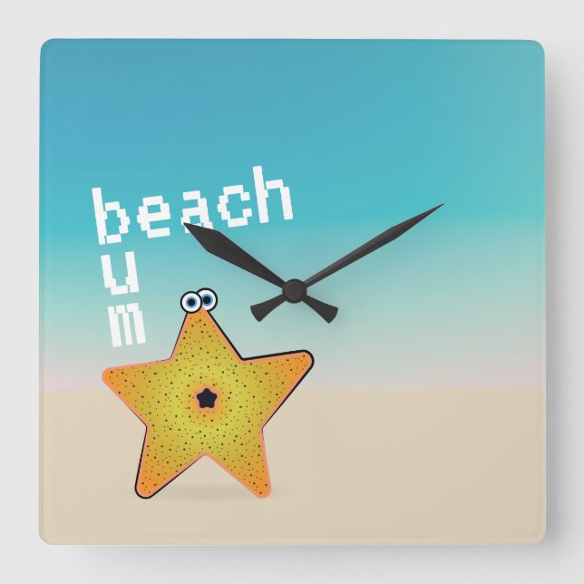 Starfish Beach Bum Square Wall Clock (Front)