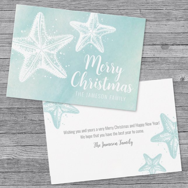 Starfish Beach Christmas Holiday Card (Elegant Starfish Beach Christmas Holiday Card)