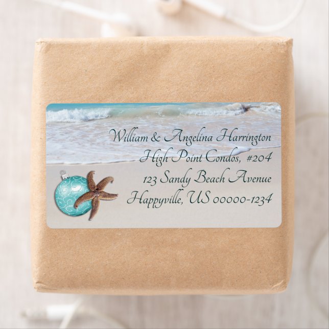 Starfish Beach Christmas Wide Return address label (Insitu)