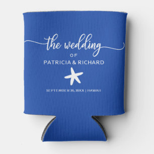 Starfish Beach Destination Wedding Royal Blue Can Cooler