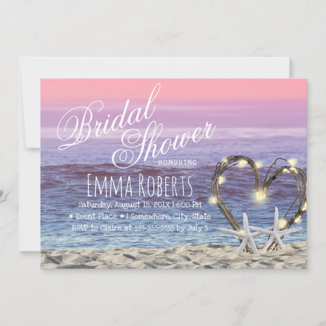 Starfish Beach Heart String Lights Bridal Shower Invitation (Front)