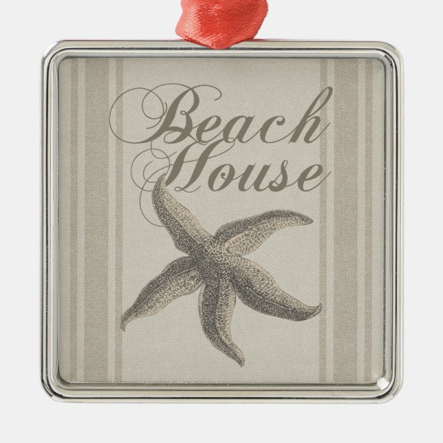 Starfish Beach House Seashore Coastal Metal Ornament (Front)