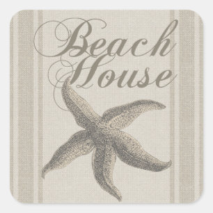Starfish Beach House Seashore Coastal Square Sticker