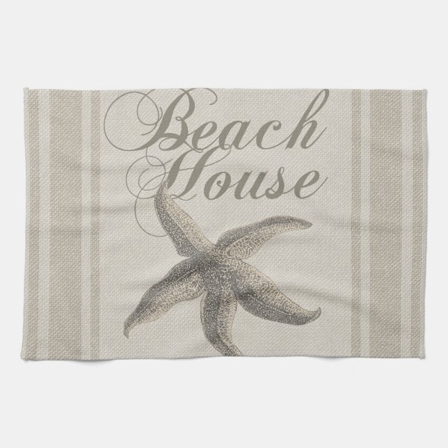 Starfish Beach House Seashore Coastal Tea Towel (Horizontal)