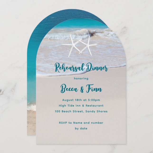 Starfish Beach Sand Rehearsal Dinner Invitation (Front/Back)