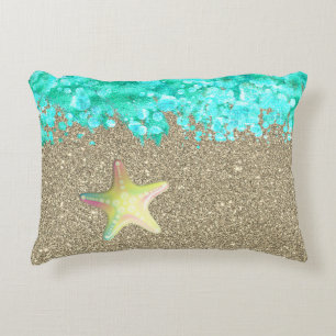 Starfish beach shoreline ocean and sand decorative cushion