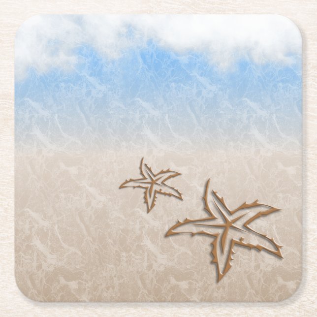 Starfish Beach Square Paper Coaster (Front)