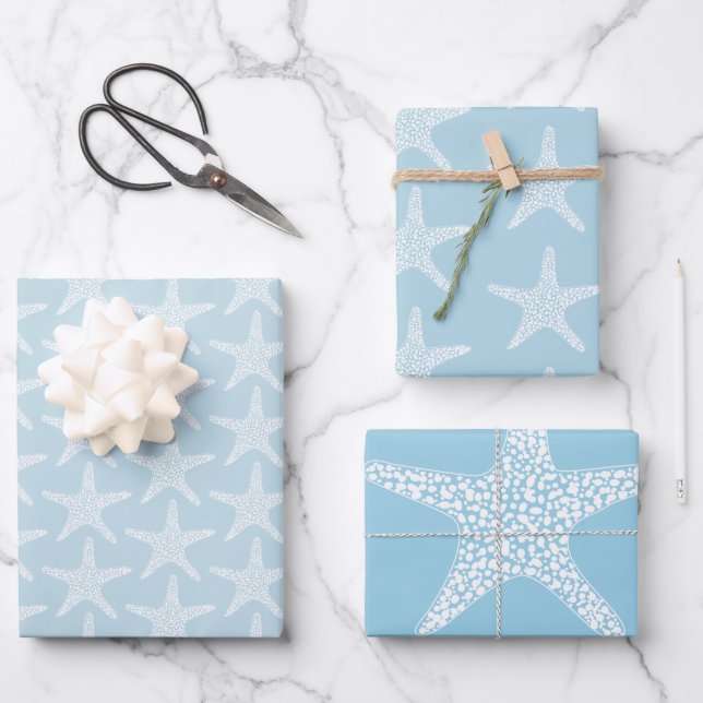  Starfish Beach Summer Nautical Pattern      Wrapping Paper Sheet (Front)