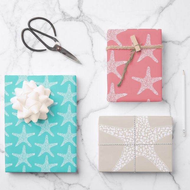  Starfish  Beach Summer Wedding Pattern   Wrapping Paper Sheet (Front)
