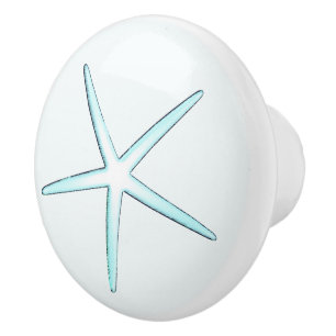 Starfish Beach Teal Blue White Ocean Coastal Decor Ceramic Knob