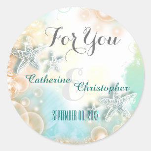 Starfish beach theme wedding favour "For you" Classic Round Sticker