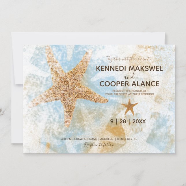 Starfish Beach Themed Coastal Wedding Invitation (Front)