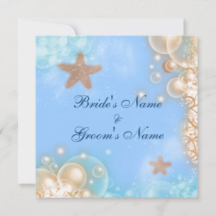 Starfish beach tropical blue ivory invitation