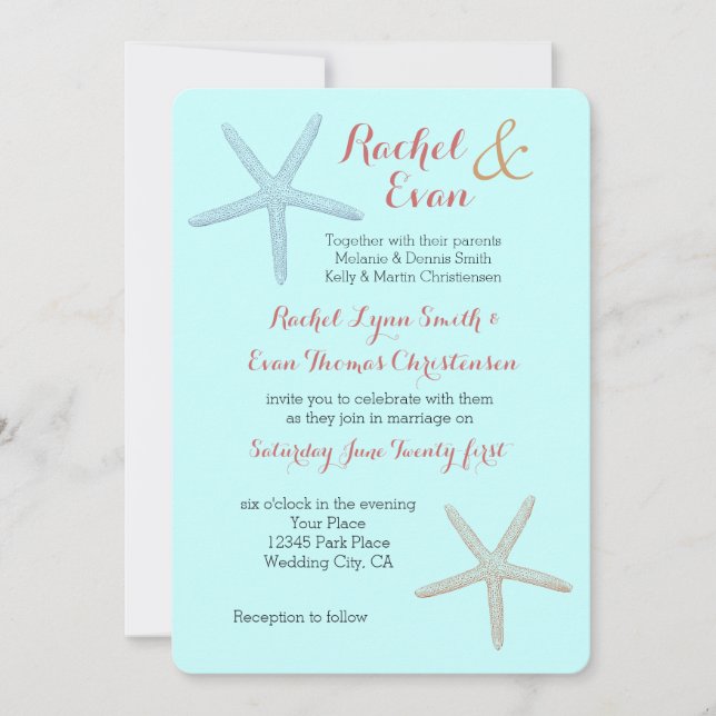 Starfish Beach Wedding Invitation (Front)