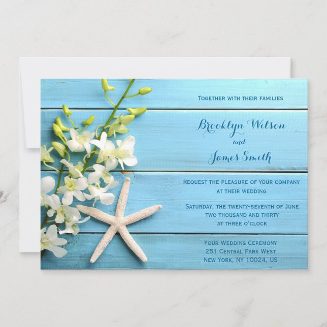 Starfish Beach Wedding Invitations With Orchid (Front)