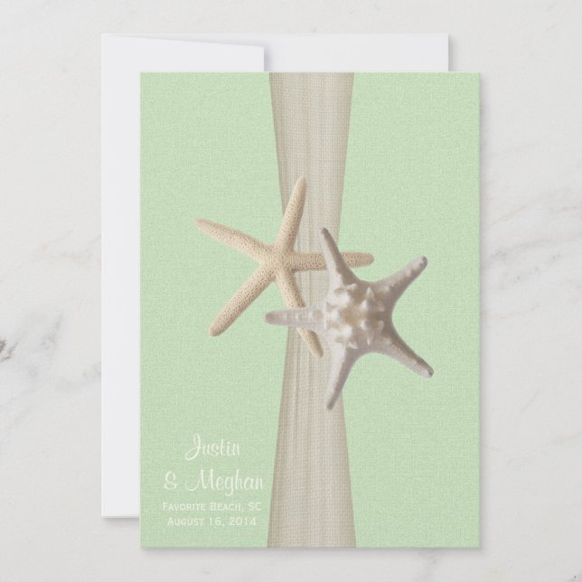 Starfish Beach Wedding Light Green Invitation (Front)