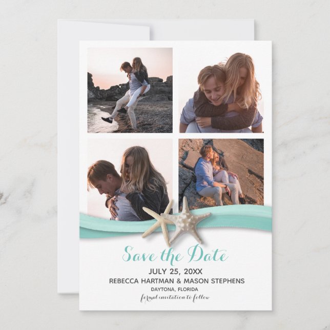 Starfish Beach Wedding Multi Photo Save The Date (Front)