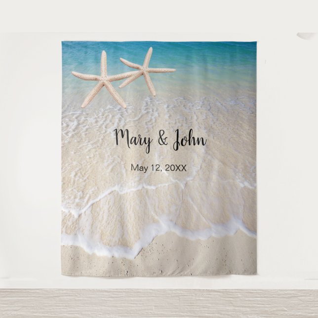 Starfish Beach Wedding Photo Backdrop Tapestry (Front)