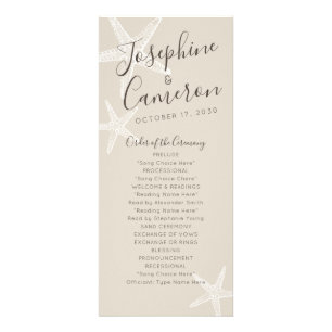 Starfish Beach Wedding Program - Tan and White Rack Card