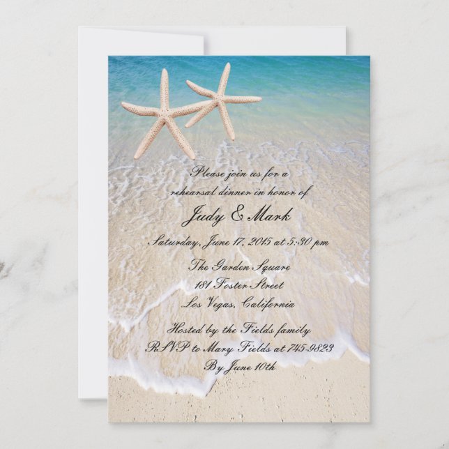 Starfish Beach Wedding Rehearsal Dinner Invitation (Front)