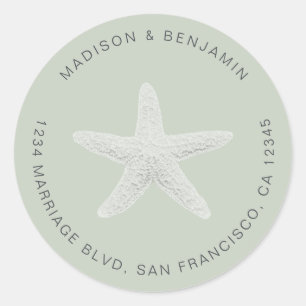 Starfish Beach Wedding Return Address Green Classic Round Sticker