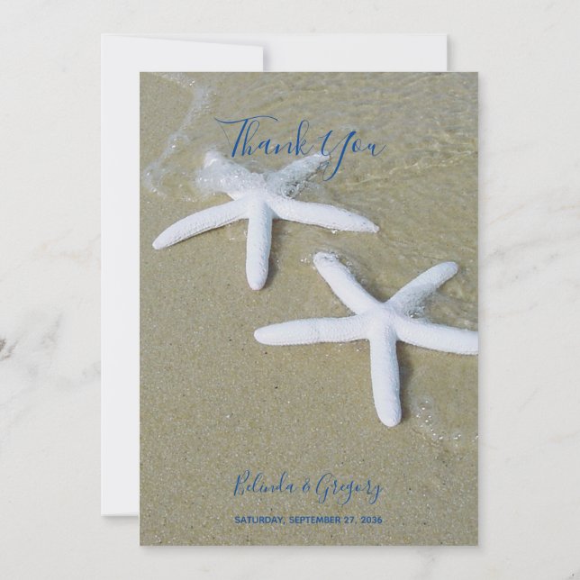 Starfish Beach Wedding Thank You Card (Back)
