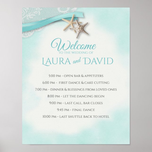 Starfish Beach Wedding Welcome and Timeline Sign (Front)