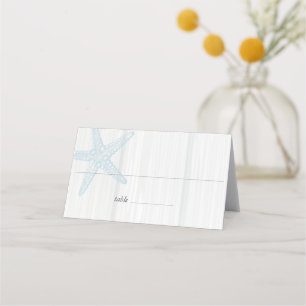 Starfish Beach Wedding Wood Blue Folded Place Card