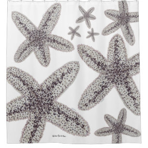 Starfish Black and White Shower Curtain