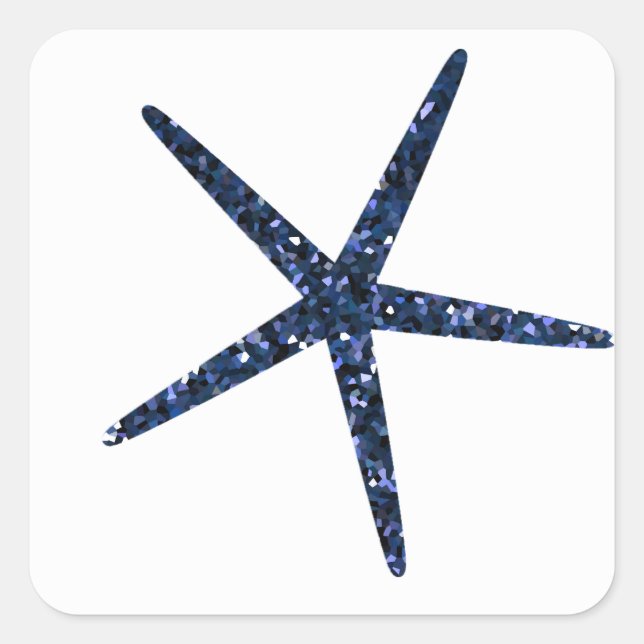 Starfish Blue Glitter Sparkle Pattern Celebrations Square Sticker (Front)