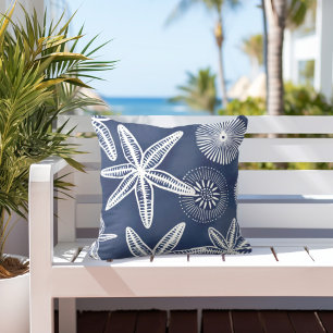 Starfish Blue White Cushion