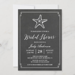 Starfish Bridal Shower   Elegant Chalkboard Look Invitation