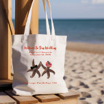 Starfish Bride n Groom Wedding Welcome Bag<br><div class="desc">Destination wedding welcome bag for hotel room with starfish couple and custom text. Two brown sea stars are dressed as a bride (with a tropical floral wreath) and groom (he wears a black bowtie). Text is "welcome to our beach wedding in (location)". Names of the bride and groom with date...</div>