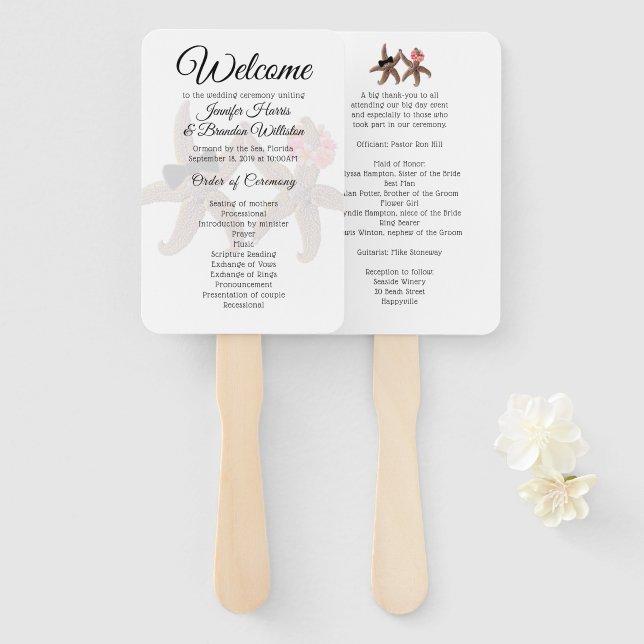 Starfish Bride n Groom White Fan Programs (Front and Back)