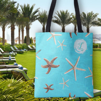Starfish Bridesmaid Monogram Initial Tote Bag