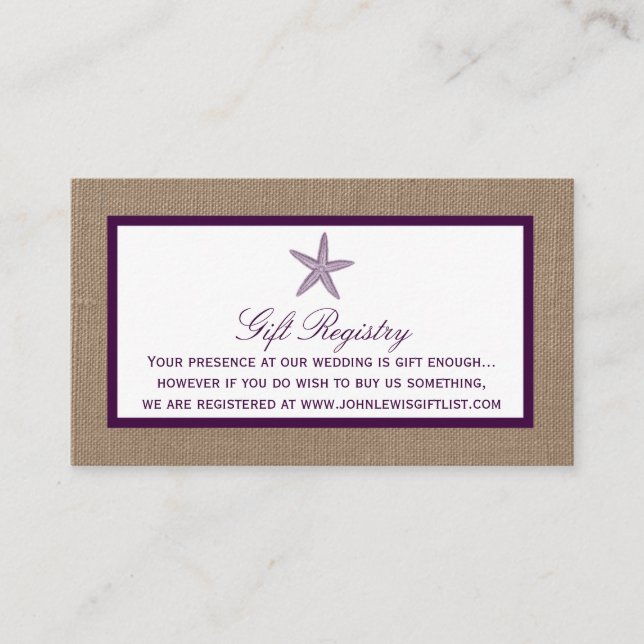 Starfish Burlap Beach Wedding | Choose Your Colour Enclosure Card (Front)