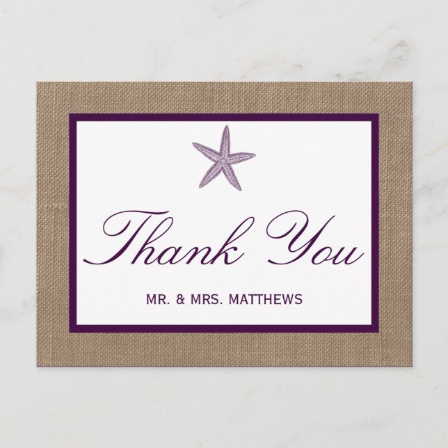 Starfish Burlap Beach Wedding | Choose Your Colour Postcard (Front)