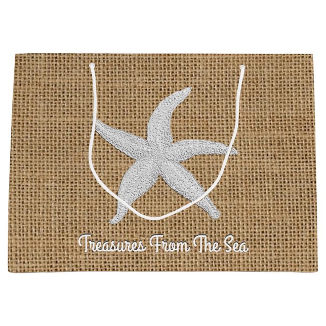 Starfish Burlap Personalise Large Gift Bag (Front)