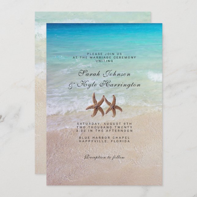 Starfish By the Sea Beach Wedding Invitation (Front/Back)