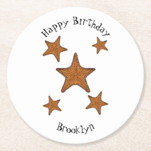 Starfish cartoon illustration round paper coaster