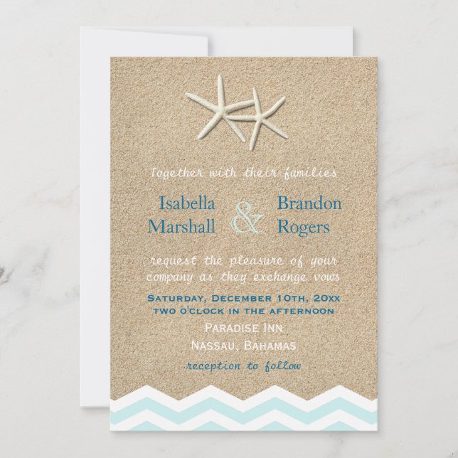 Starfish Chevron Wedding Invitation (Front)