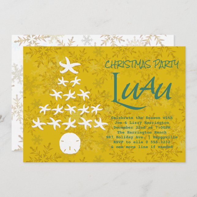 Starfish Christmas Tree Luau Party Invitation (Front/Back)