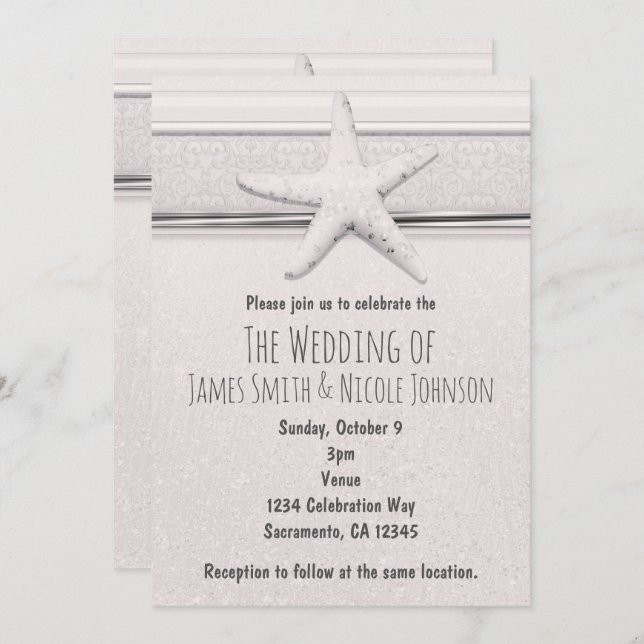 Starfish Classic White Beach Wedding Invitation (Front/Back)