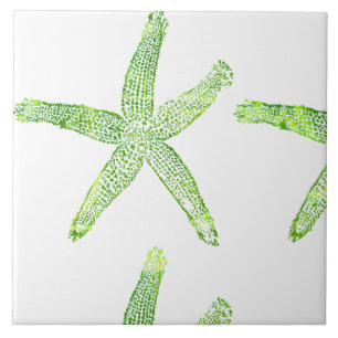 Starfish Coastal Beach Grey Green White Large Ceramic Tile