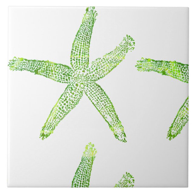 Starfish Coastal Beach Grey Green White Large Ceramic Tile (Front)