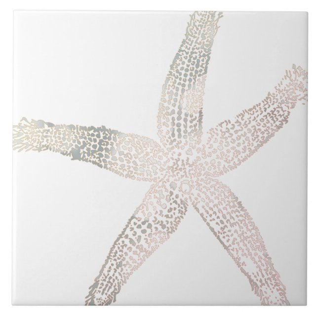 Starfish Coastal Beach Grey Grey White Large Decor Ceramic Tile (Front)