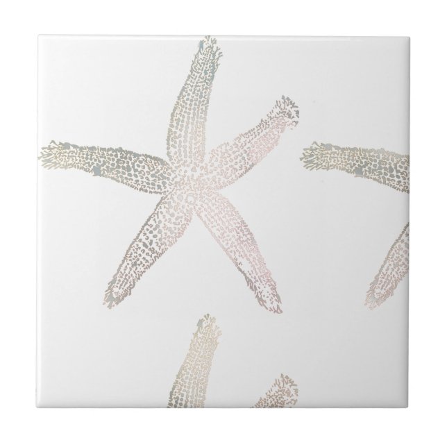 Starfish Coastal Beach Grey Grey White Trendy Cool Ceramic Tile (Front)